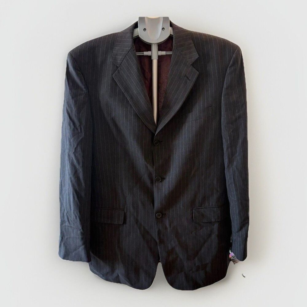 Ted Baker Blazer Jacket Mens 42L Black Pinstripes‎ Wool Single Breasted Business